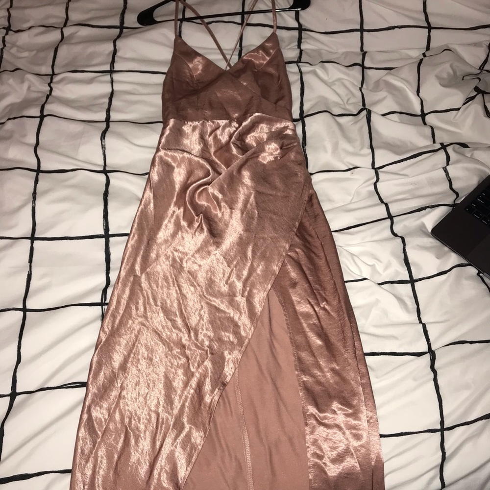 White Fox Boutique blush pink silk prom dress